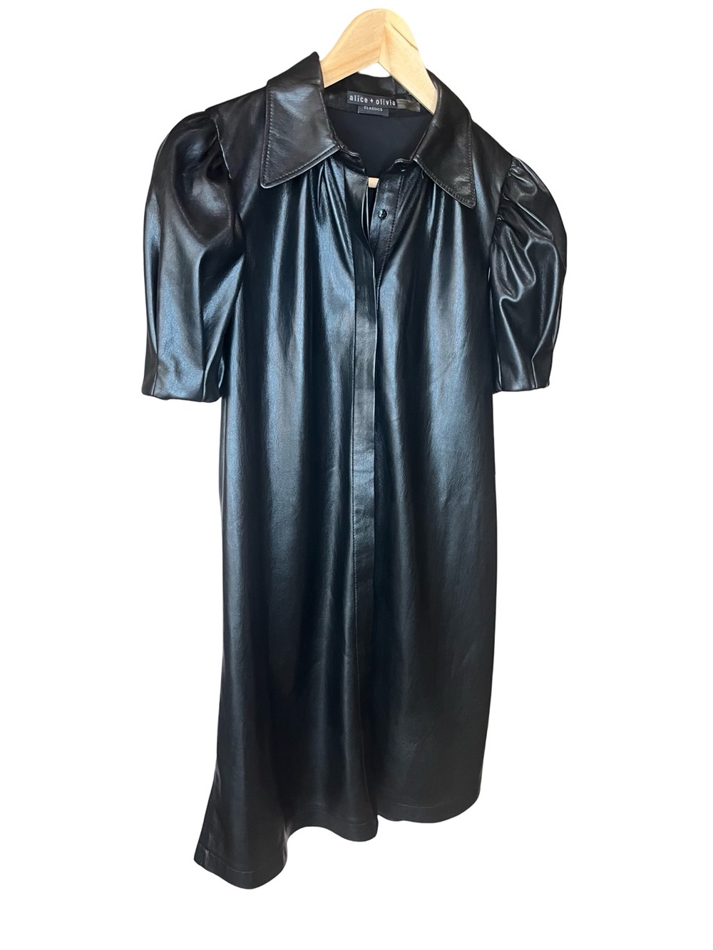 Alice + Olivia Jem Vegan Leather Puff Sleeve Mini Dress Black Size S - Picture 14 of 15